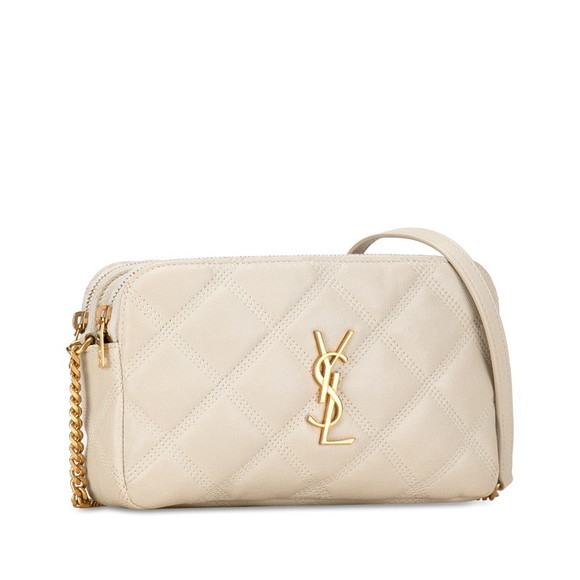 Saint Laurent Zip Shoulder Chain Bag Becky Double Tan YSL - Picture 1 of 12